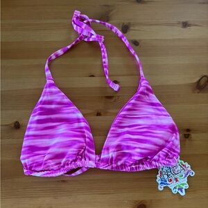 Becca Fuchsia  & White Tie Dye String Bikini Top Size D NWT